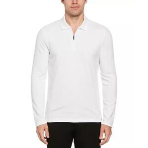 NWT Perry Ellis Long Sleeve Jacquard Quarter-Zip Polo Shirt Bright White Sz Med